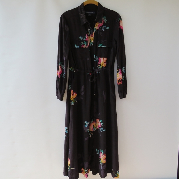 French Connection Delphine Drape Black Floral Shirt Dress - Picture 16 of 16